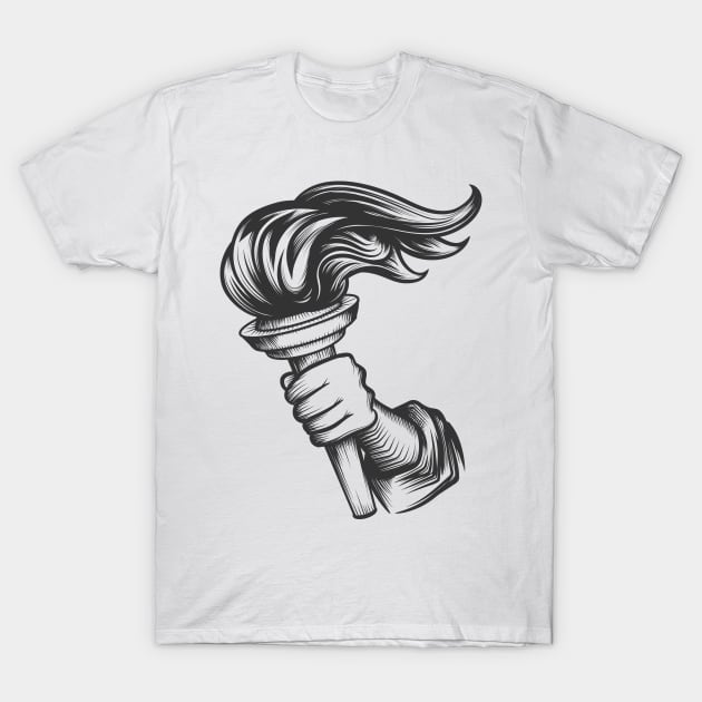 Human hand with torch engraving illustration T-Shirt by devaleta